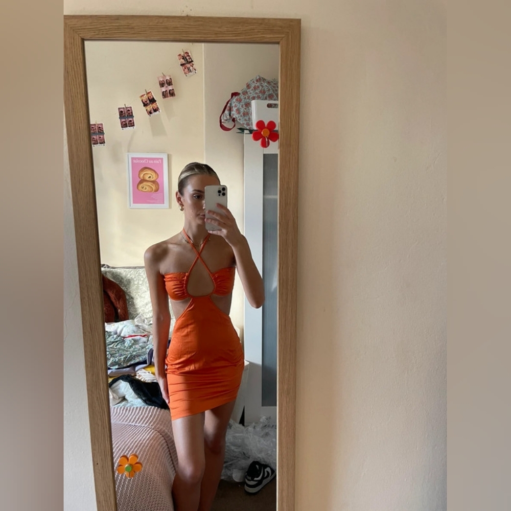 PrettyLittleThing Orange cut out mini dress